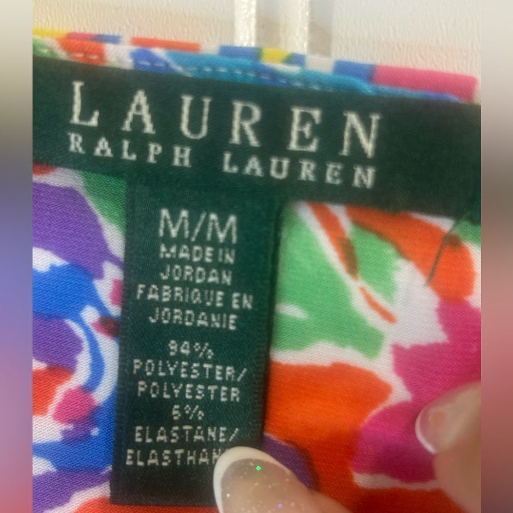 Lauren Ralph Lauren women Bright Multicolor Floral V-Neck Midi Dress Size M - Picture 5 of 9